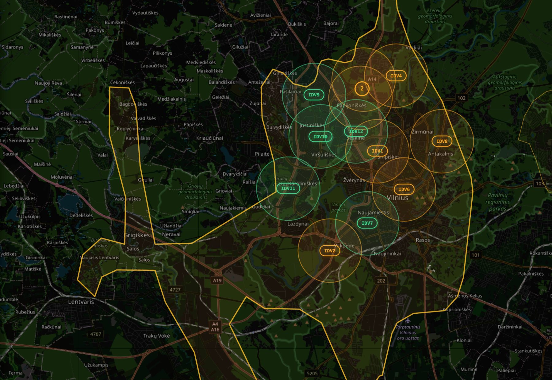 DBOX station coverage map of Vilnius