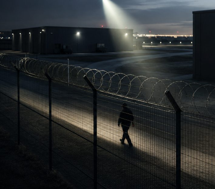 Perimeter fence at night